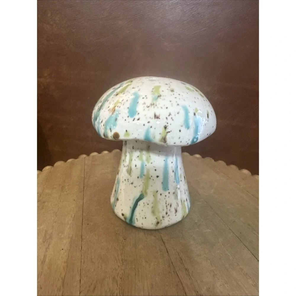 VTG MCM Mid Century Mushroom Figurine Aqua,Green,Brown Speckles Sugar/Spice-shak